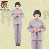 佛教套装女居士服夏装禅修服斜排布扣花边中式长袖套装 支持批发