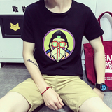 小清新个性半袖卡通印花男短袖 大码韩版港风青少年学生T恤衫粉色