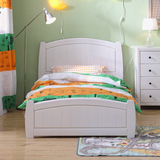 全实木儿童床1.2米白色简易单人床柏木高箱储物床 宜家风格家具