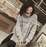 2016秋冬女装新款韩版高领加厚套头保暖毛衣长袖宽松蝙蝠袖中长款