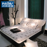 纳威 现代简约小户型双人床真皮床1.8米软包婚床成人床卧室家具