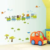 爆款环保防水墙贴小动物火车儿童房幼儿园背景可爱卡通自粘墙纸贴