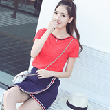 韩版2016夏季新款短袖t恤女短裙两件套A字半身裙时尚修身显瘦套装