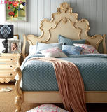 美式田园实木做旧雕花双人床法式复古卧室男孩女孩1.51.8米方形床