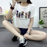 2016夏季新款韩版棉质大码短袖T恤女装卡通国王闺蜜装学生班服潮