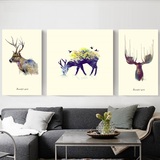 北欧麋鹿装饰画现代创意组合客厅三联画餐厅挂画简约卧室沙发墙画