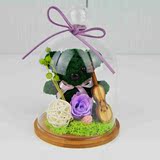 永生花玫瑰礼盒 苔藓小熊玻璃罩微景观摆件 创意女生男生生日礼品