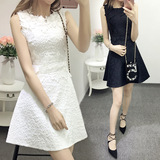 韩国女装新品夏季花朵刺绣优雅白色连衣裙气质淑女高端礼服背心裙