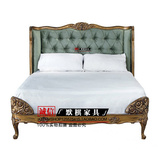 欧式美式经典实木床法式复古雕花床金色做旧布艺床1.5/1.8米现货