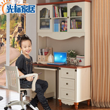 电脑桌椅台式书桌带书架柜组合家用直转角学习桌实木儿童学生家具