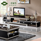 电视柜简约现代大理石面电视柜可伸缩不锈钢电视柜茶几黑色烤漆