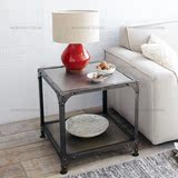 美式复古做旧客厅沙发小边几仿古铁艺茶几松木边桌小方桌角几边柜