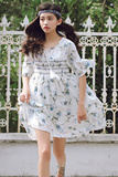 mimius2016夏季新款连衣裙高腰宽松娃娃裙双层百褶印花裙M5905