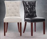 美式餐椅现代简约皮艺书桌咖啡椅做旧软包高背实木拉扣布艺餐椅