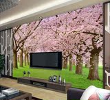 樱花墙纸卧室床头壁纸客厅沙发电视背景墙画大型壁画3d立体无缝