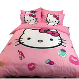 全棉kitty凯蒂猫卡通三/四件套纯棉被套床单床笠宿舍儿童床上用品