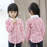 2016秋冬新款韩版儿童纯棉修身娃娃领格子衬衣中大童女童衬衫长袖