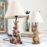 树脂台灯美式乡村家居饰品摆件田园风工艺品创意卧室树脂兔子台灯