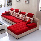 新款 布艺沙发皮布三人客厅大小户型贵妃组合转角L型 可拆洗大红