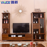 胡桃木色 实木电视柜组合背景墙厅柜 现代简约中式客厅柜地柜酒柜
