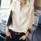 2016春装新款大码显瘦女长袖中长款蕾丝拼接上衣韩版白色宽松衬衫