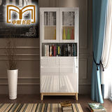 北欧实木书柜书架自由组合 书房简约现代烤漆书橱璃门抽屉储物柜