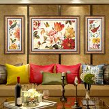 客厅餐厅欧式三联高端样板房挂画有框美式装饰画墙画复古壁画花卉
