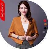 春秋装新款韩版女装蝙蝠袖针织衫宽松气质短款披肩纯色毛呢短外套
