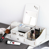 韩式 带镜子创意木质杂物收纳盒diy笑脸整理盒桌面化妆品收纳盒
