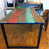 复古铁艺实木餐桌椅组合西餐桌椅办公咖啡休闲桌原木彩色户外桌