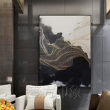 现代客厅玄关抽象装饰画新中式黑白线条创意艺术画别墅挂画壁画