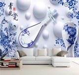现代简约5D电视背景墙壁纸3D立体温馨客厅卧室墙纸壁画琵琶青花瓷