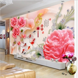 简约玉雕牡丹玫瑰电视背景墙壁纸 3D中式客厅卧室壁画 5D家和墙纸