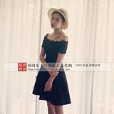 韩国代购2016夏季新款显瘦赫本小黑裙小香风性感一字领露肩连衣裙