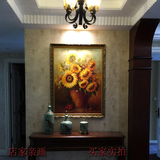 手绘欧式油画壁画客厅餐厅玄关走廊装饰画竖版单幅向日葵花卉挂画