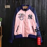 mlb韩国新款NY刺绣棒球服女飞行员粉色夹克休闲运动短款薄外套潮