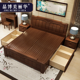 全实木床白色新中式实木床1.8米高箱抽屉床橡木双人床主卧床1.5米