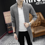 青少年韩版毛衣开衫中长款针织衫修身时尚披风男大衣纯色秋冬外套