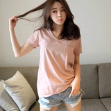 2016夏季新款V领短袖女子T恤纯色打底衫短袖修身韩版女装宽松女款