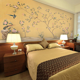 无缝黄底独枝花鸟图案壁纸中式花鸟壁画客厅背景墙纸卧室背景墙布