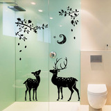 个性创意黑色小鹿装饰品玻璃浴室卫生间客厅背景可移除墙贴纸贴画