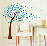 温馨田园浪漫蓝色桃花树墙贴纸装饰客厅卧室床头花朵绽放墙壁贴画