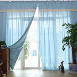外贸原单地中海美式乡村 棉麻粗布蓝色帘头客厅卧室成品窗帘窗纱