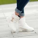 韩版潮春季学生女靴子女短靴短筒平底内增高女鞋子单靴马丁靴白色