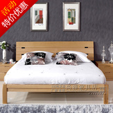 水曲柳实木双人床简约现代中式床1.5米1.8米床高箱床储物气压床