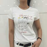 艾哥弟斯女装专柜正品2016夏季款修身百搭卡通手指图印花短袖T恤
