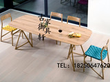 北欧个性创意家具 设计师实木餐桌原木工作桌实木办公桌会议桌