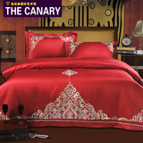 婚庆四件套大红色刺绣1.8m床套件纯棉新结婚床上用品简约欧式床品