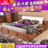 东南亚风格榻榻米实木床双人床卧室家具水曲柳新中式1.8米带抽屉