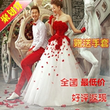 2016影楼主题服装情侣写真摄影抹胸韩版新娘结婚红色花瓣齐地婚纱